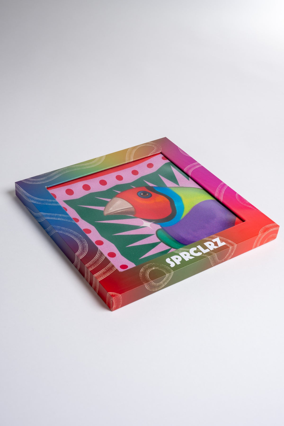 Burst Silk Scarf with Finch in Red & Purple