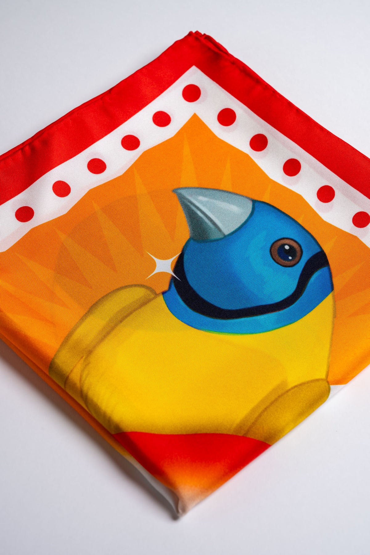 Burst Silk Scarf with Finch in Orange & White