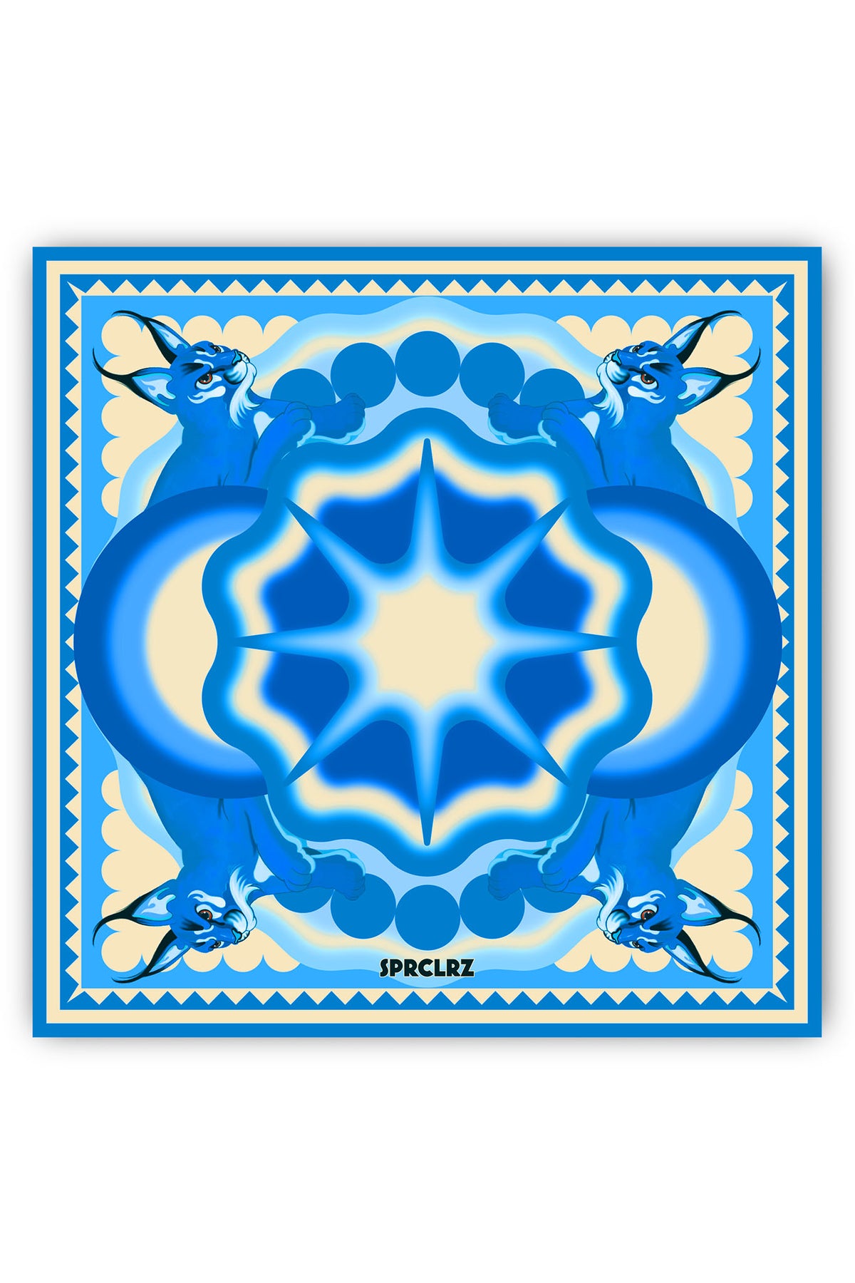Orbit Silk Scarf with Caracal in Blue