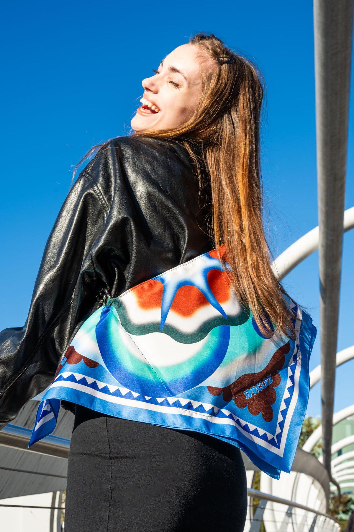 Orbit Scarf Bag in Brown & Turquoise