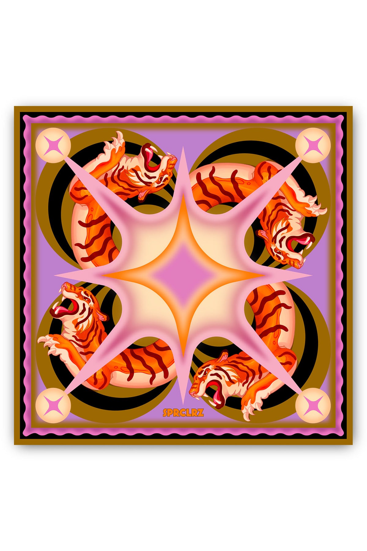 Pulse Silk Scarf with Tiger in Amber & Lavender
