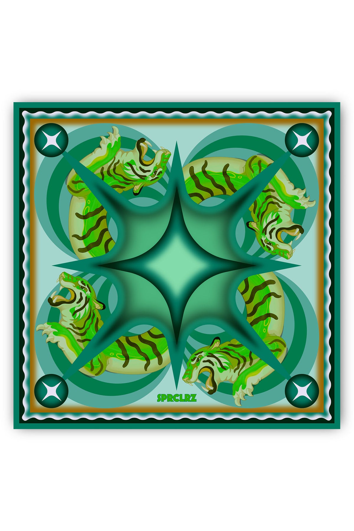 Pulse Silk Scarf with Tiger in Green