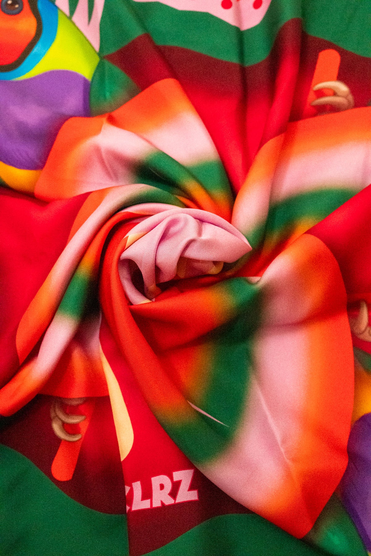Burst Silk Scarf with Finch in Red & Purple