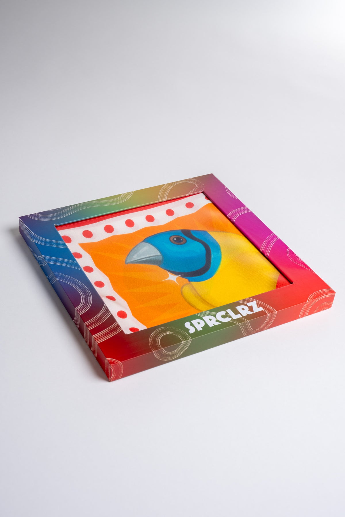 Burst Silk Scarf with Finch in Orange & White