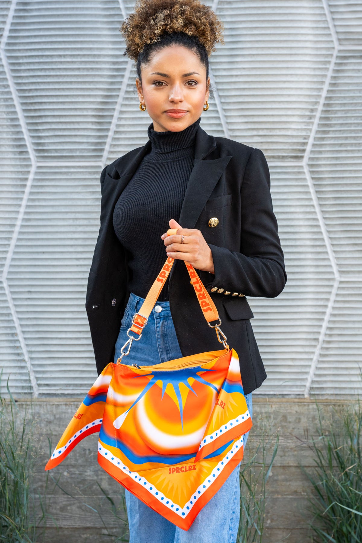 Burst Scarf Bag in Orange & Blue