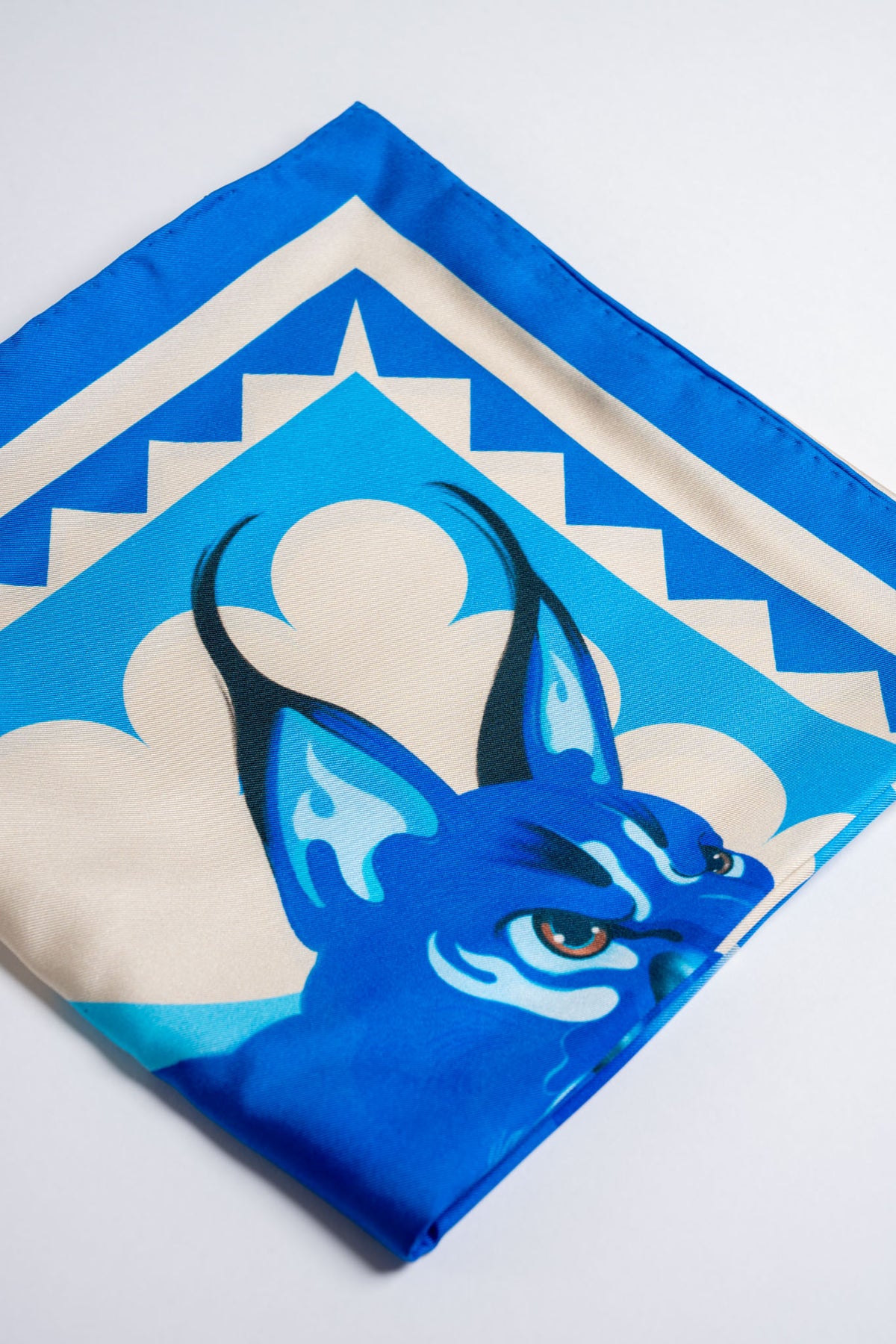 Orbit Silk Scarf with Caracal in Blue