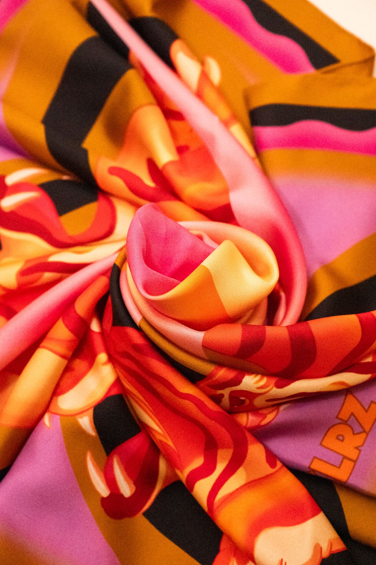 Pulse Silk Scarf with Tiger in Amber & Lavender