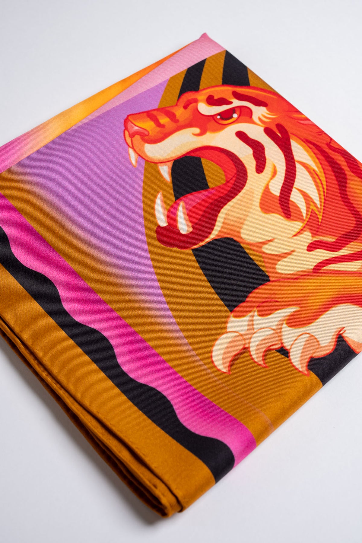 Pulse Silk Scarf with Tiger in Amber & Lavender