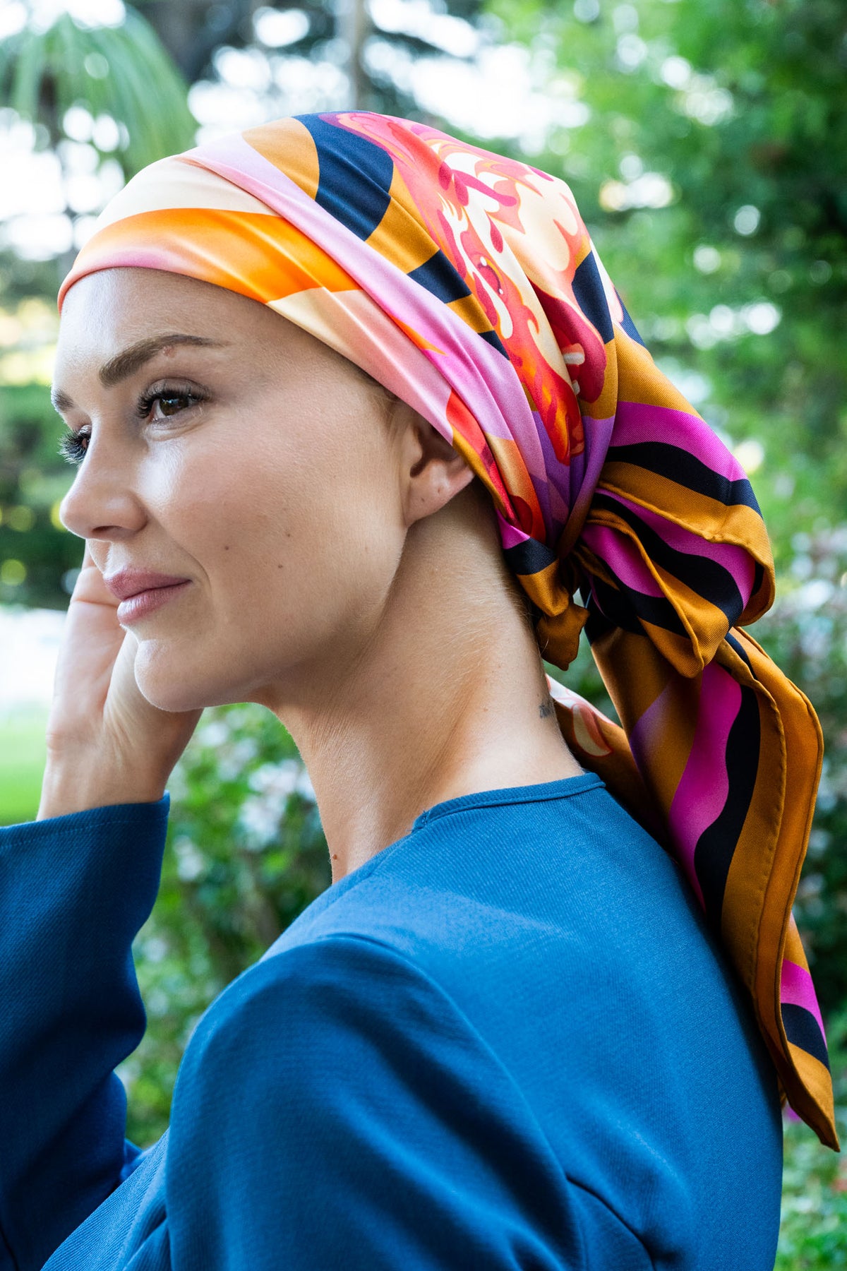 Pulse Silk Scarf with Tiger in Amber & Lavender