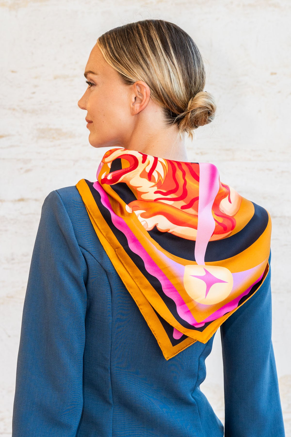 Pulse Silk Scarf with Tiger in Amber & Lavender