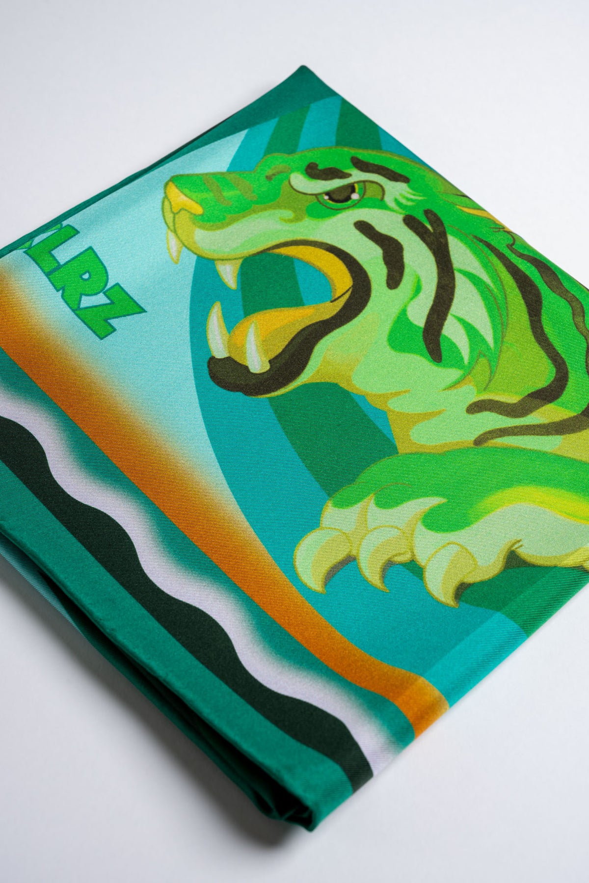 Pulse Silk Scarf with Tiger in Green
