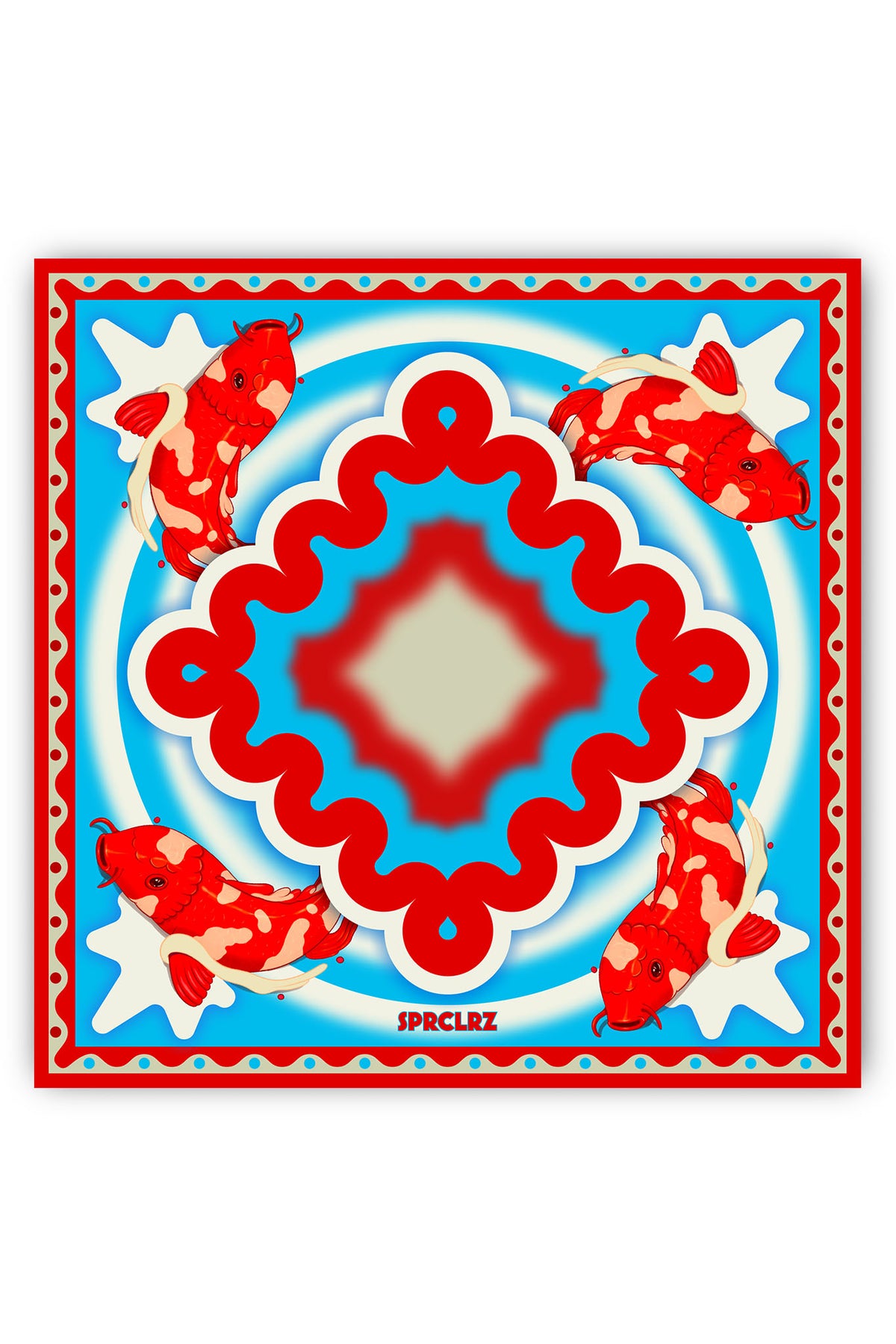 Ripple Silk Scarf with Koi Fish in Red & Blue